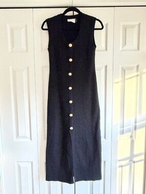 Hyacinth House Richie Knit Midi Dress Black Sleeveless Gold Button Size M